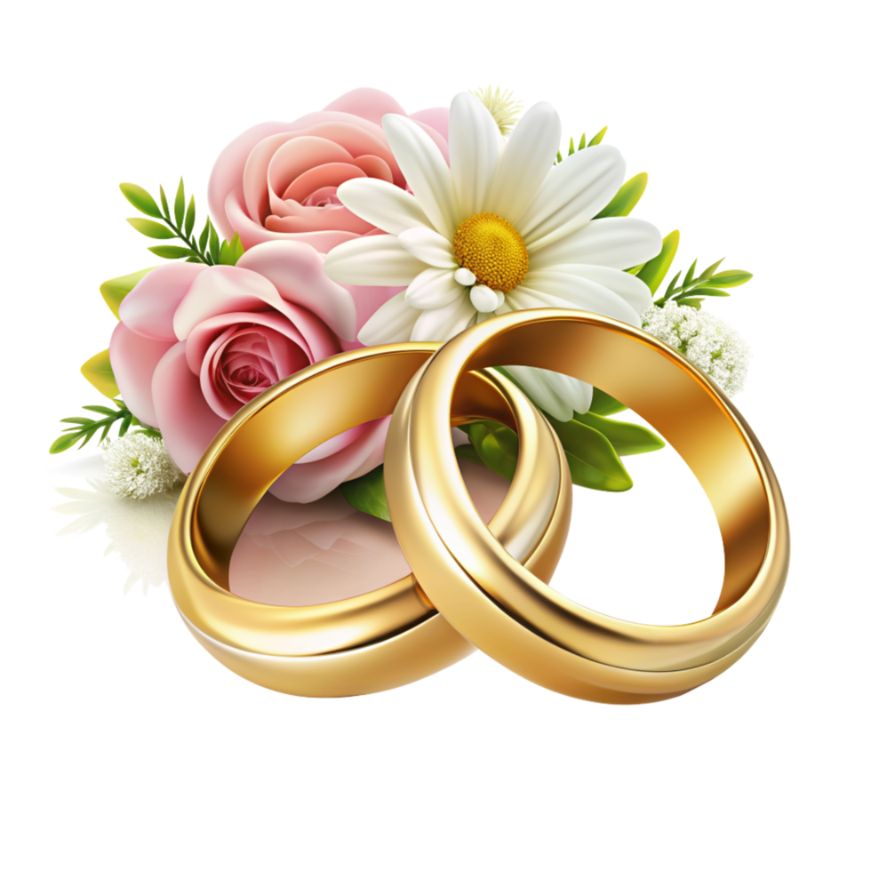 Realistic Wedding Rings with Flowers Object png
