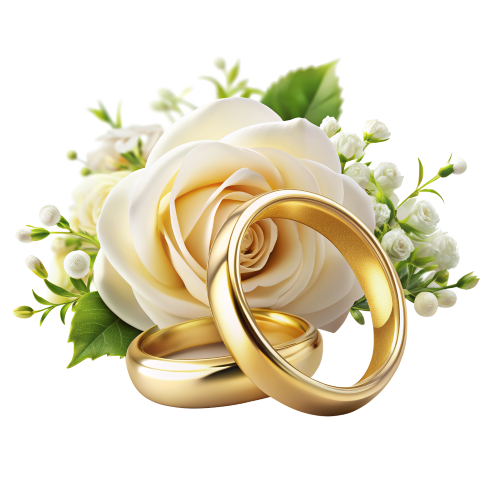 Realistic Wedding Rings with Flowers Image png