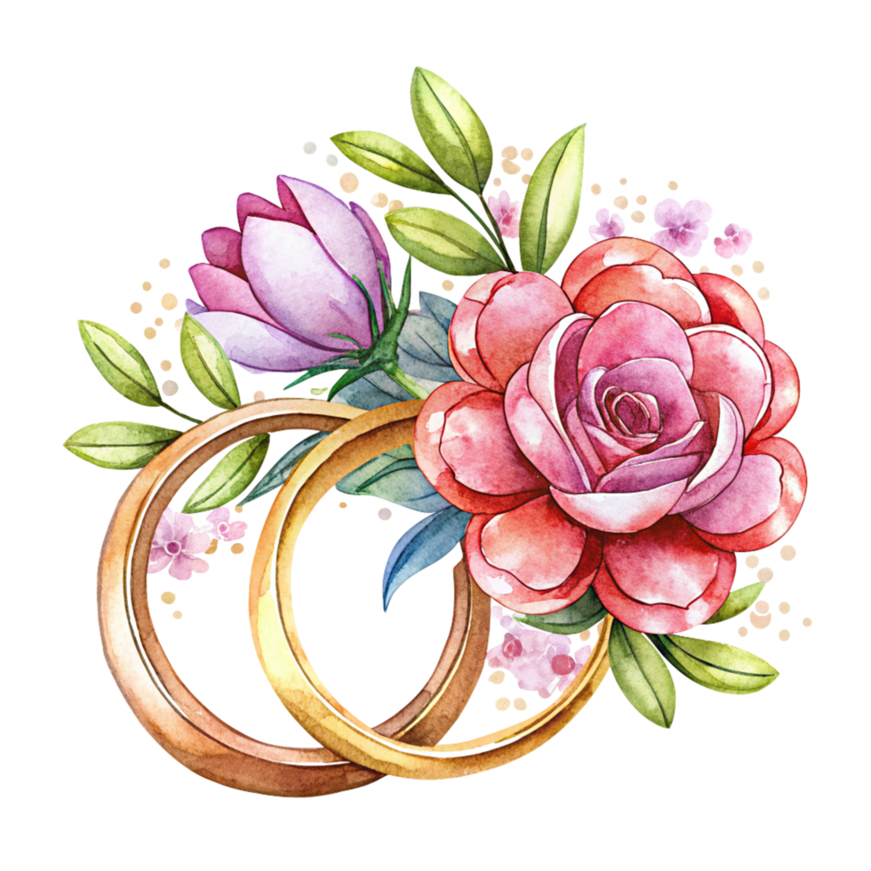 mariage anneaux avec fleurs illustration objet png