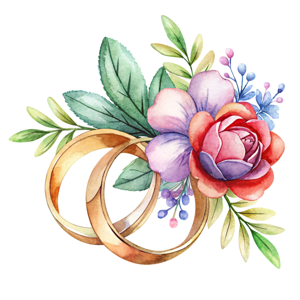 Wedding Rings with Flowers Illustration Graphic png