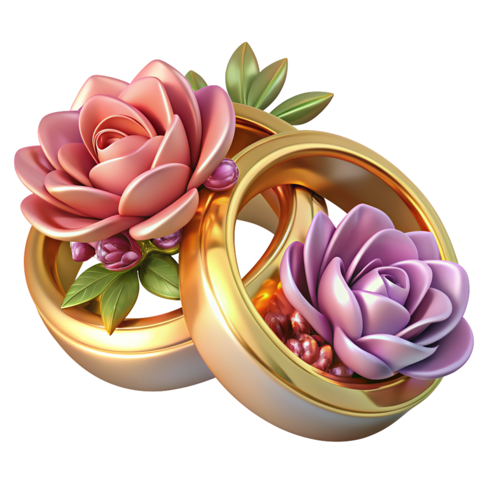 mariage anneaux avec fleurs 3d conception png