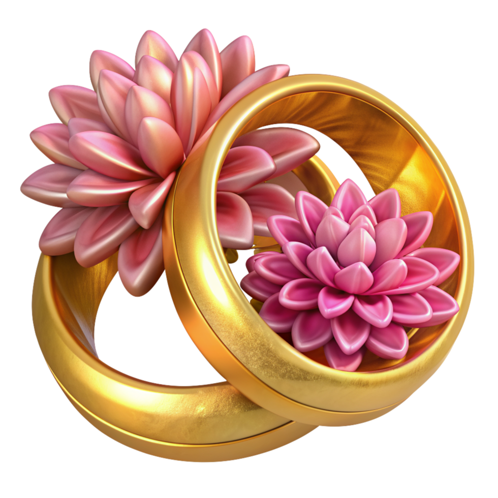 mariage anneaux avec fleurs 3d image png