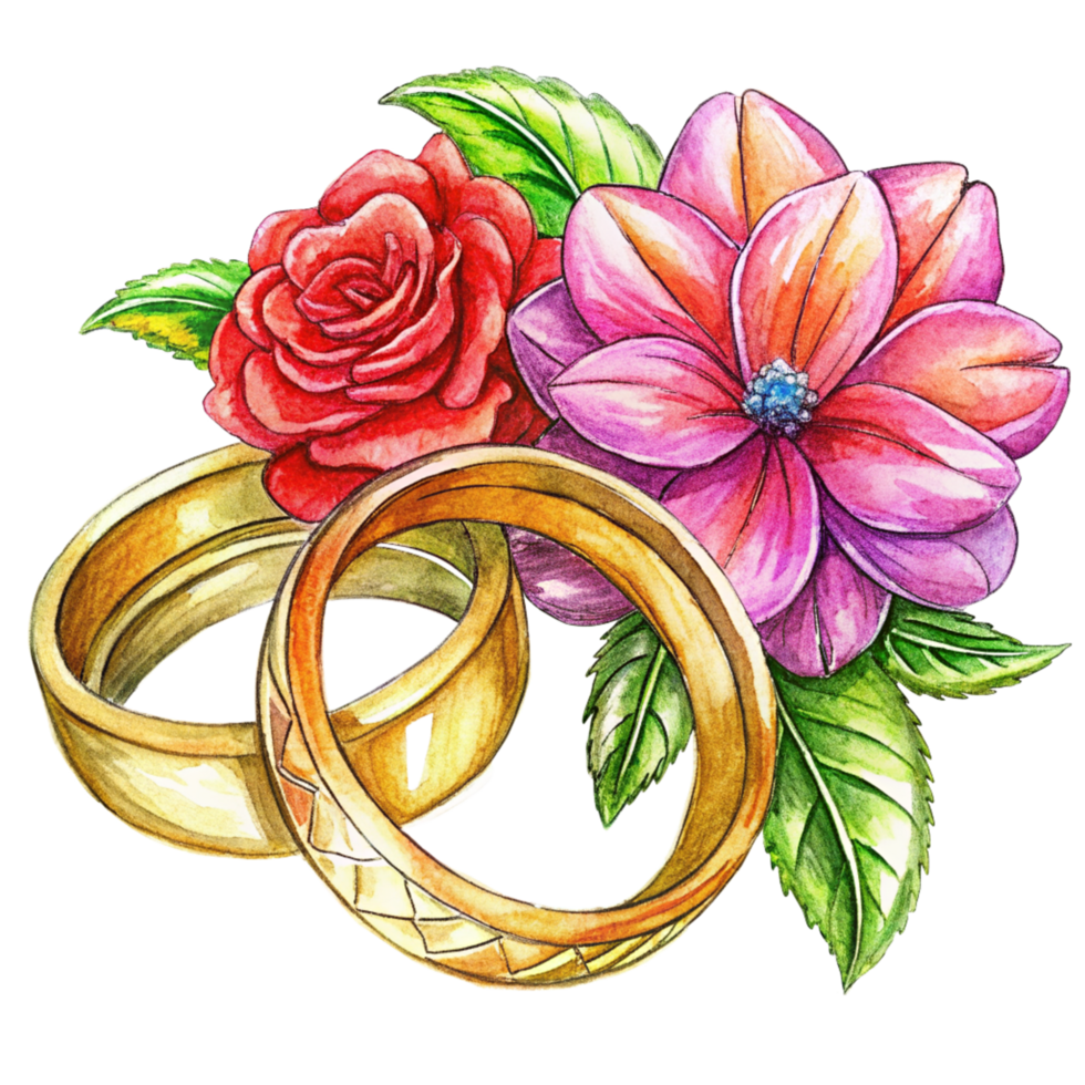 Wedding Rings with Flowers Hand Drawn Item png