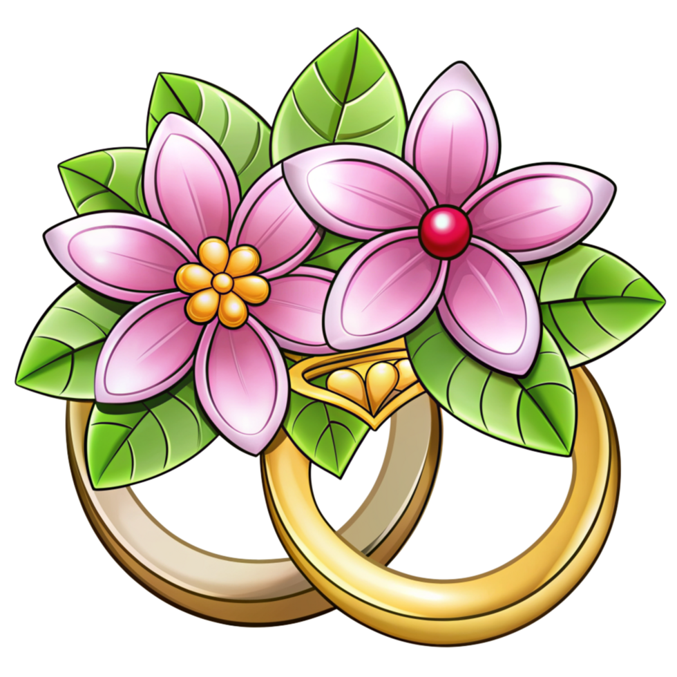 mariage anneaux avec fleurs dessin animé article png