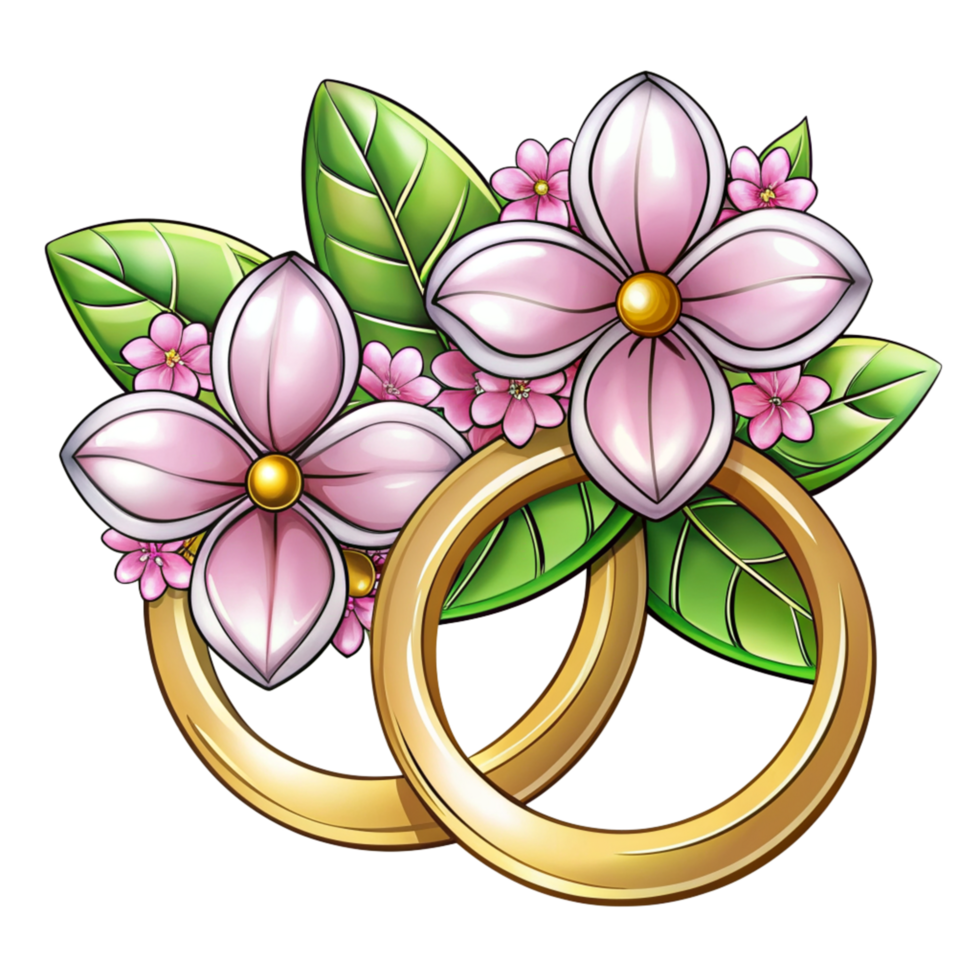 bruiloft ringen met bloemen tekenfilm voorwerp png