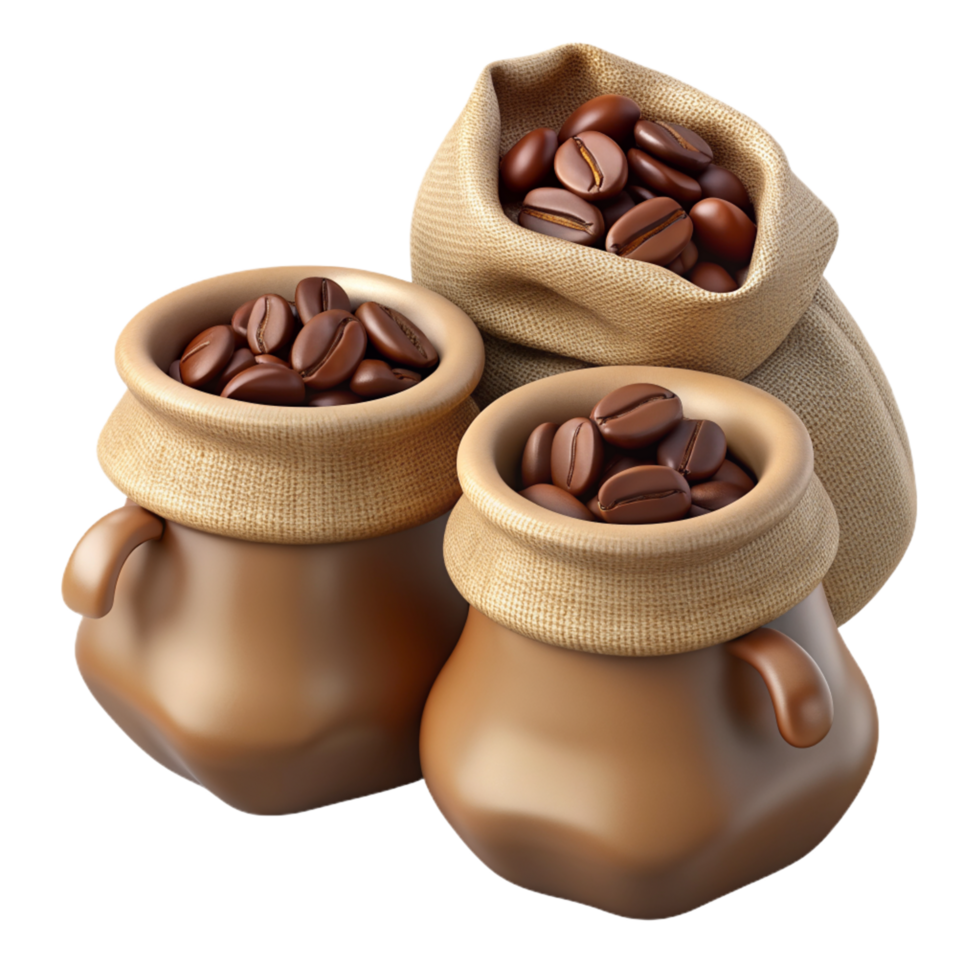 Roasted Coffee Beans in Hemp Sacks 3d Asset png