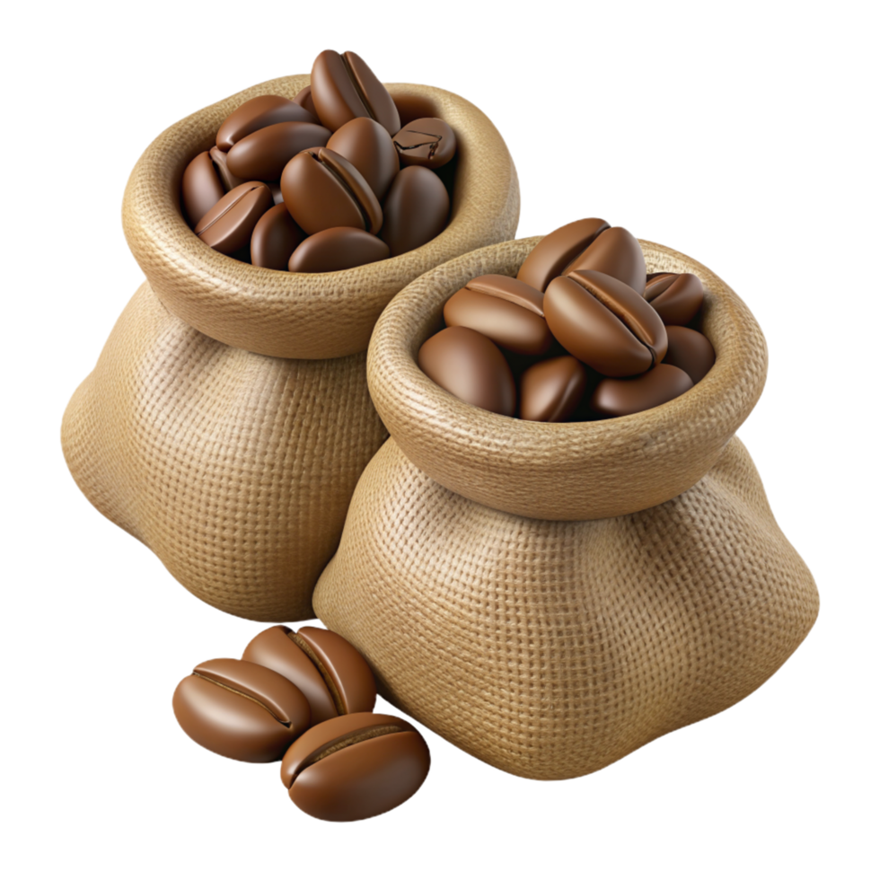 Roasted Coffee Beans in Hemp Sacks 3d Style png