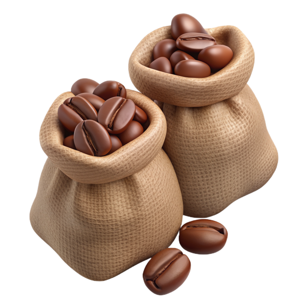 Roasted Coffee Beans in Hemp Sacks 3d Object png
