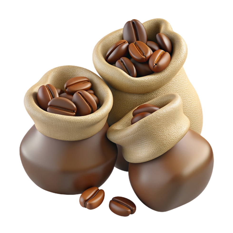 Roasted Coffee Beans in Hemp Sacks 3d Concept png