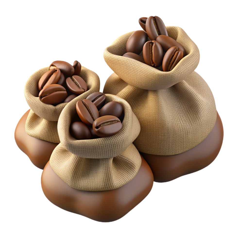 Roasted Coffee Beans in Hemp Sacks 3d Render png
