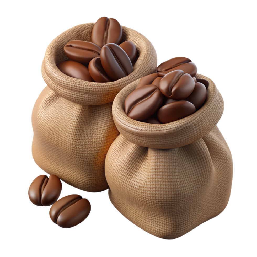 Roasted Coffee Beans in Hemp Sacks 3d Design png
