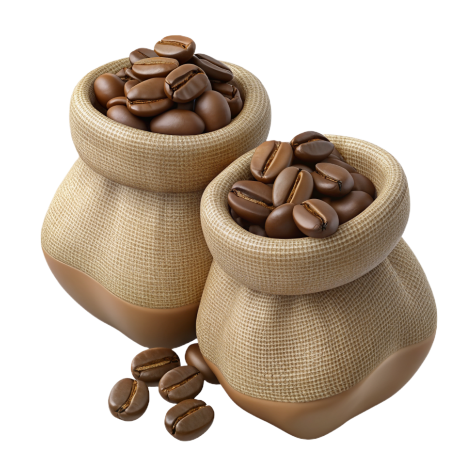 Roasted Coffee Beans in Hemp Sacks 3d Illustration png