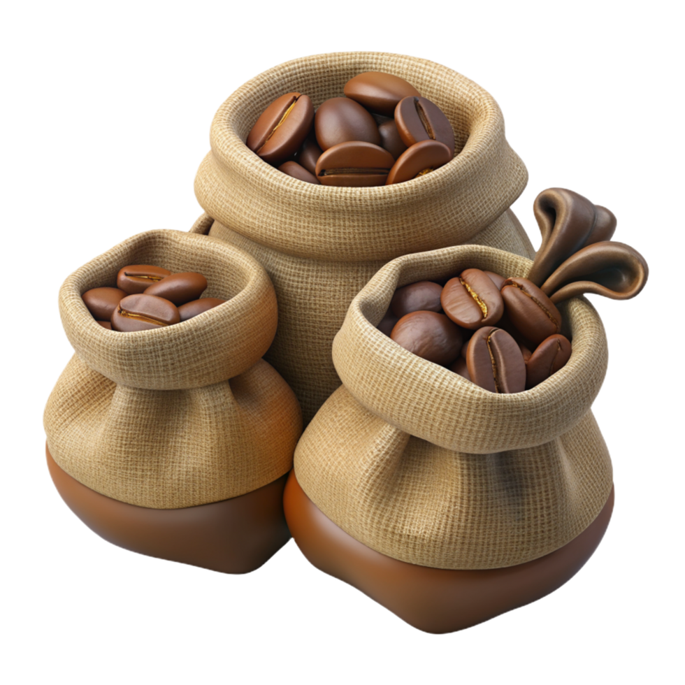 Roasted Coffee Beans in Hemp Sacks 3d Image png