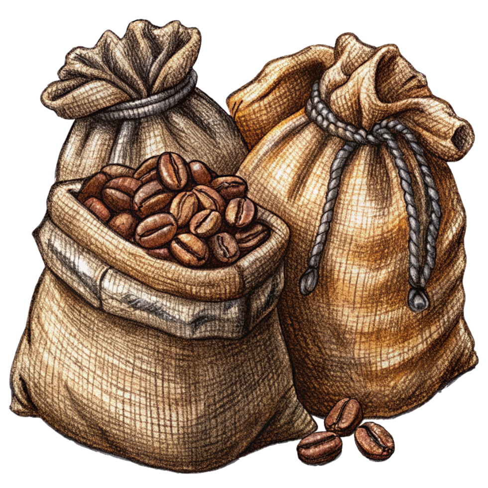 Image of Roasted Coffee Beans in Hemp Sacks Art png