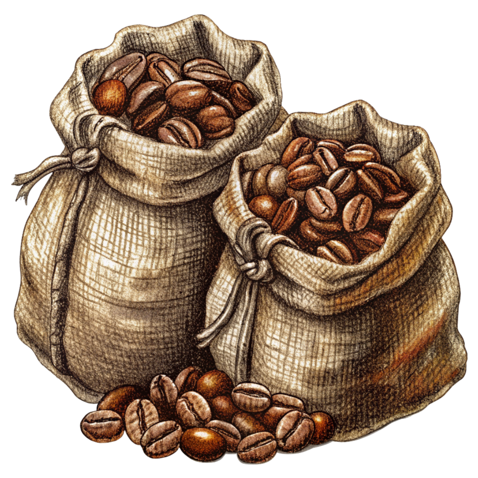 Image of Roasted Coffee Beans in Hemp Sacks Asset png