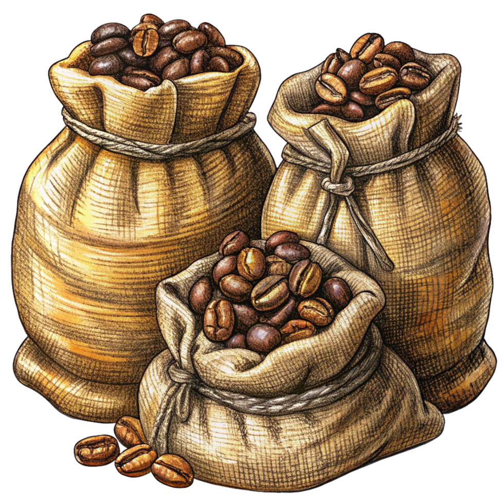 Clip Image of Roasted Coffee Beans in Hemp Sacks png