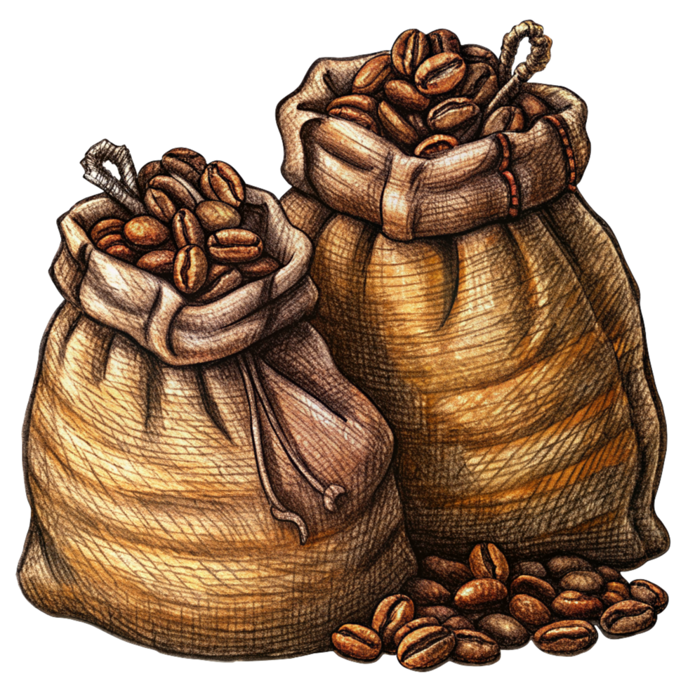 Image of Roasted Coffee Beans in Hemp Sacks Object png