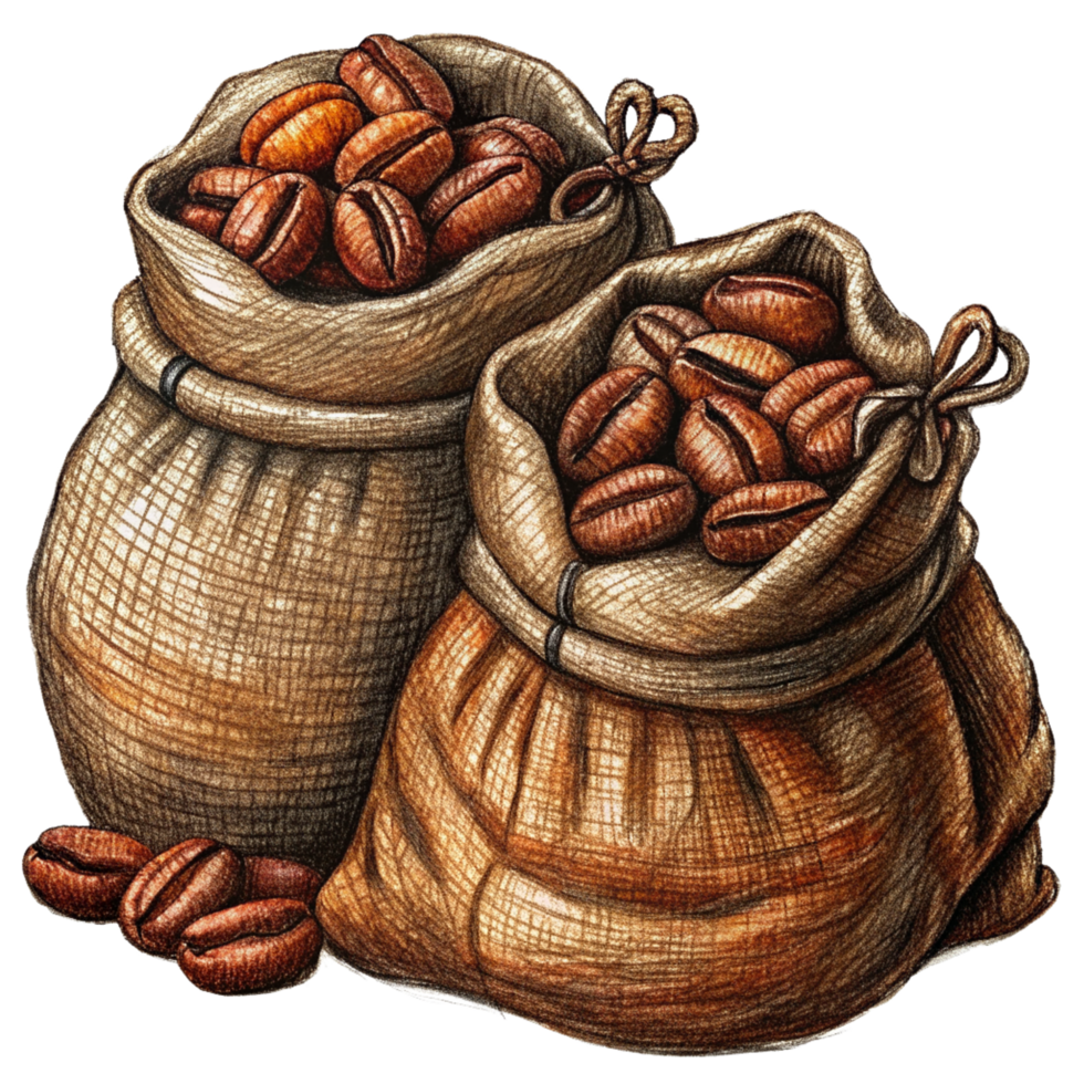 Graphic of Roasted Coffee Beans in Hemp Sacks png