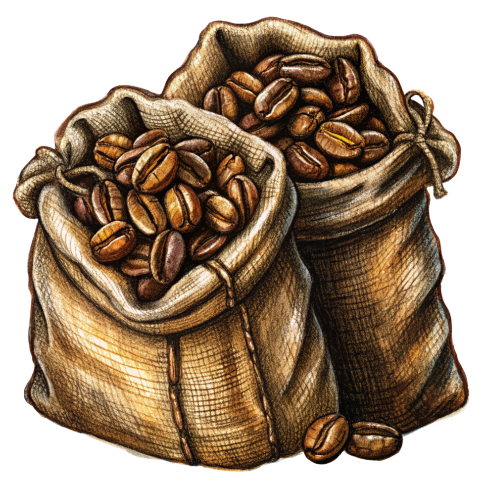 Illustration of Roasted Coffee Beans in Hemp Sacks png