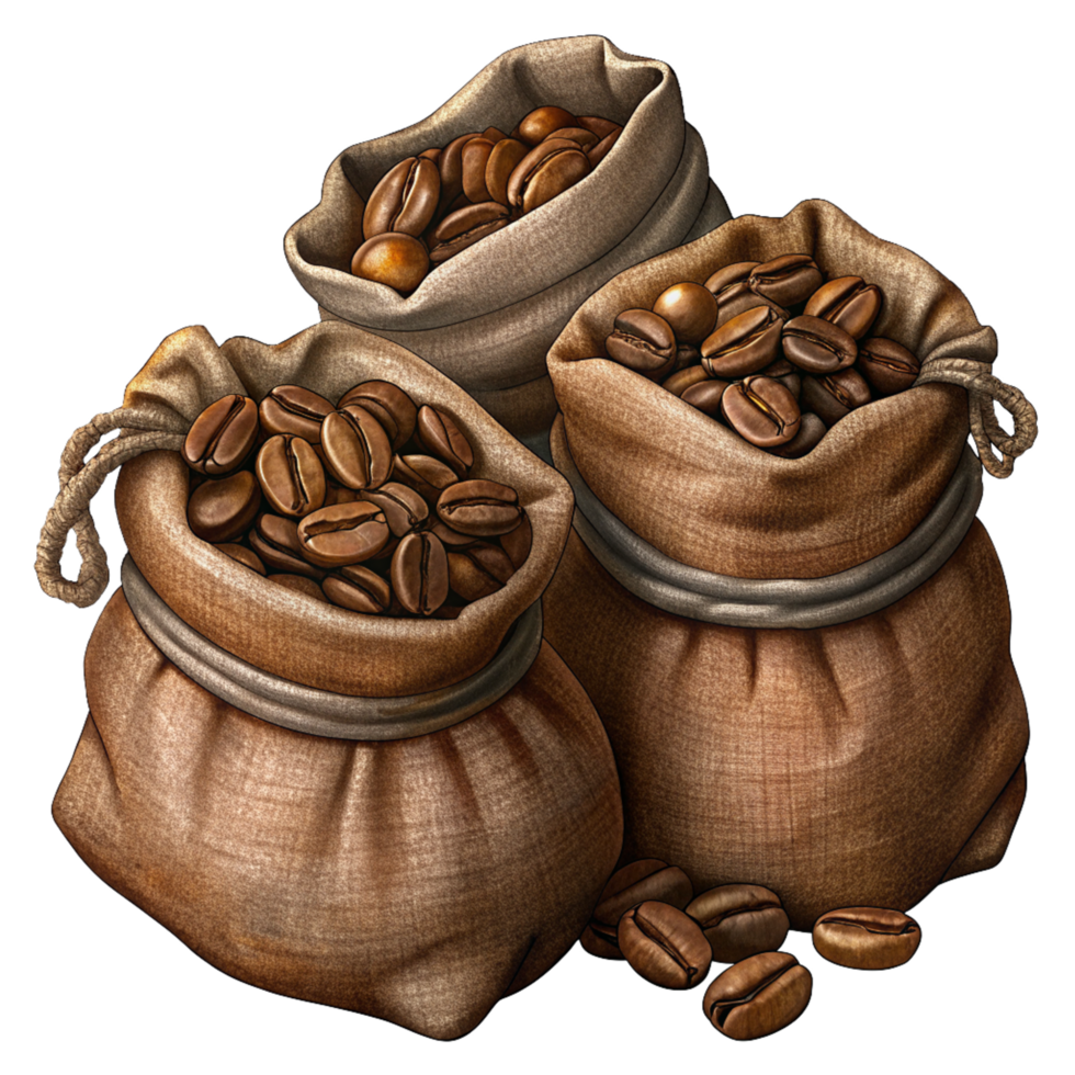 Roasted Coffee Beans in Hemp Sacks Realistic Style png