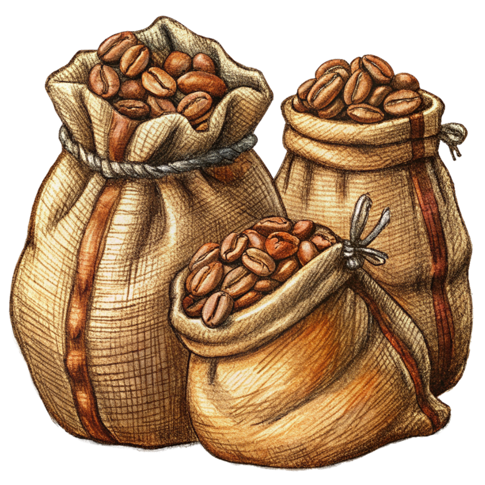Image of Roasted Coffee Beans in Hemp Sacks Item png