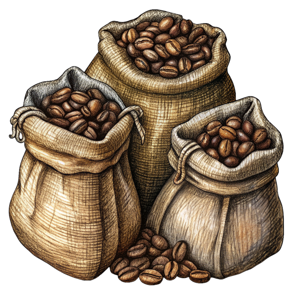 Design of Roasted Coffee Beans in Hemp Sacks png