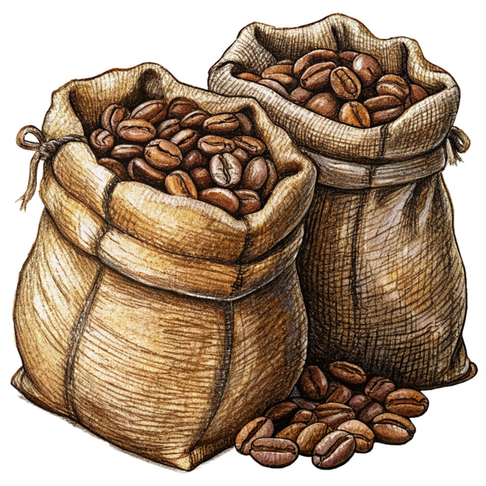Image of Roasted Coffee Beans in Hemp Sacks png
