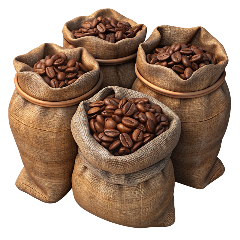 Roasted Coffee Beans in Hemp Sacks Realistic png