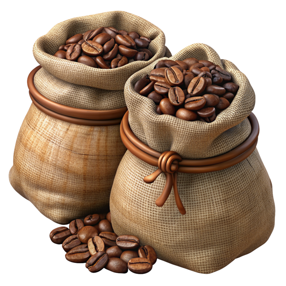 Roasted Coffee Beans in Hemp Sacks Realistic Graphic png