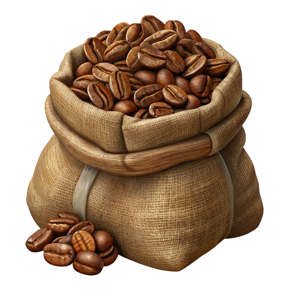 Roasted Coffee Beans in Hemp Sacks Realistic Concept png