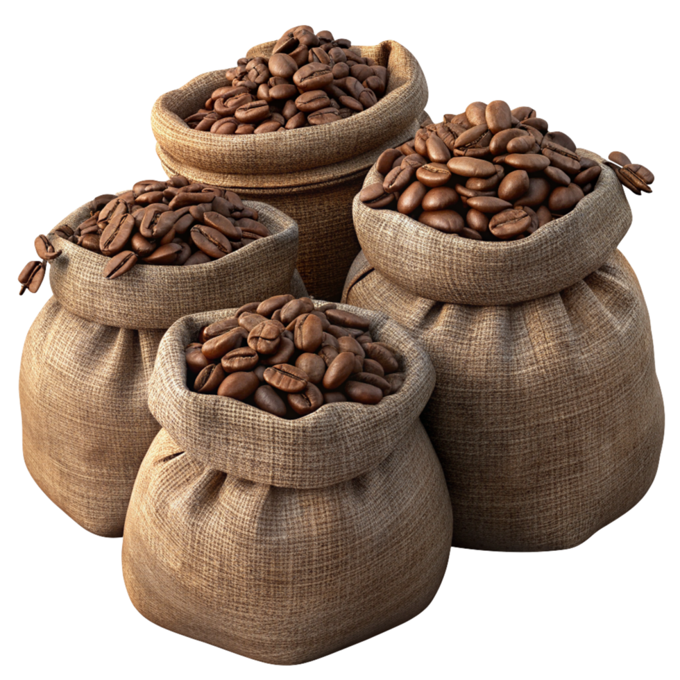 Roasted Coffee Beans in Hemp Sacks Realistic Object png