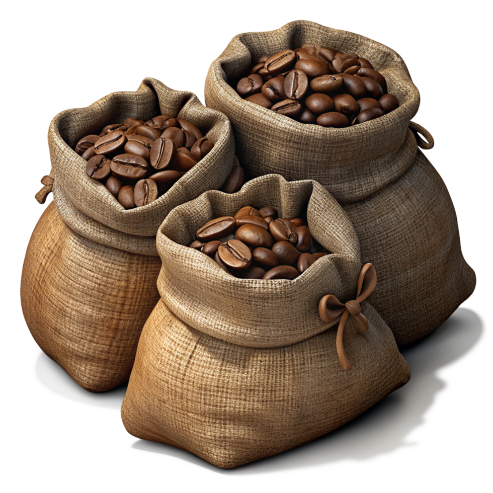 Roasted Coffee Beans in Hemp Sacks Realistic Item png
