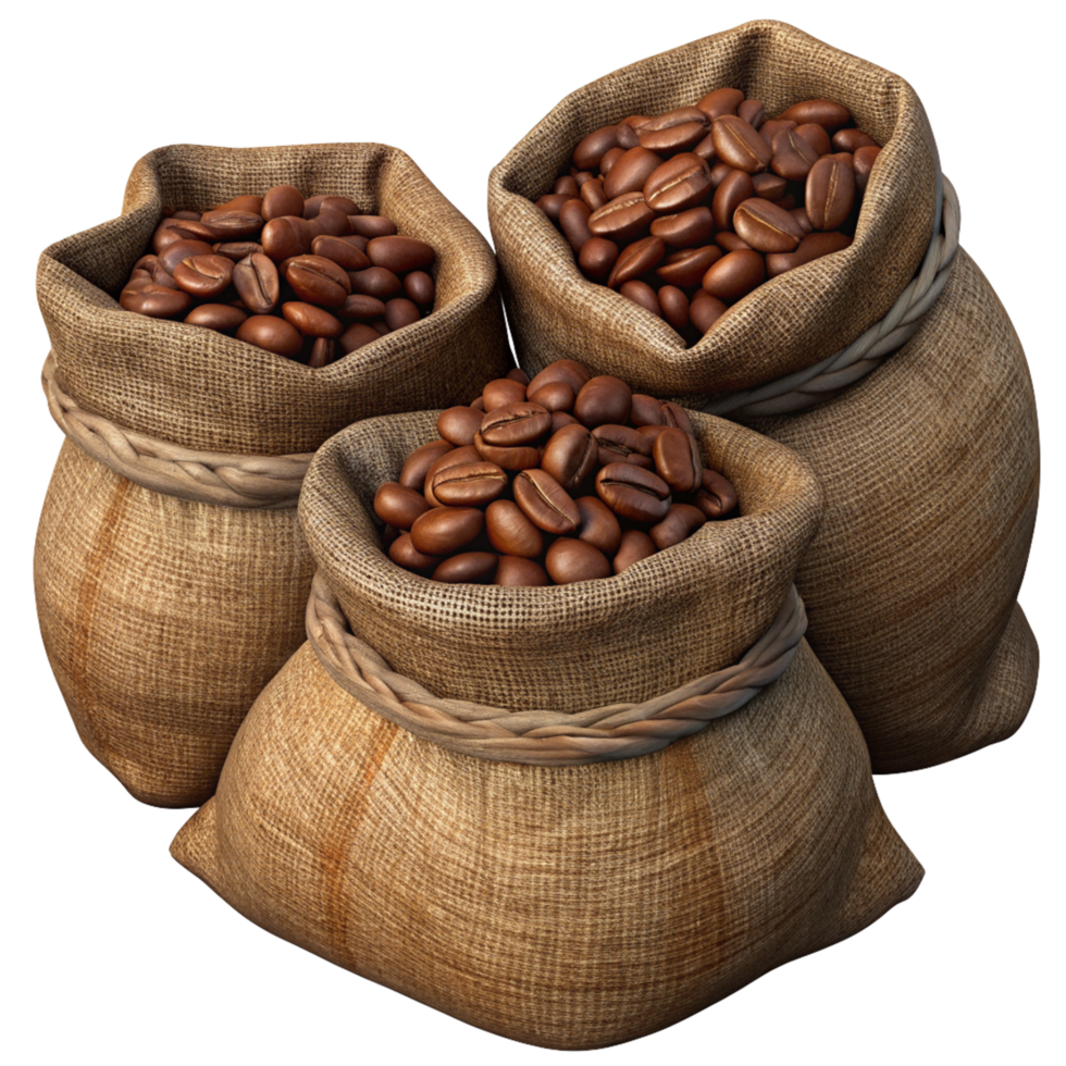 Roasted Coffee Beans in Hemp Sacks Realistic Design png