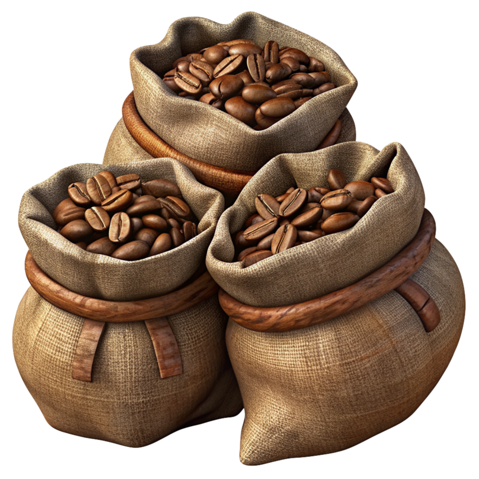 Roasted Coffee Beans in Hemp Sacks Realistic Illustration png