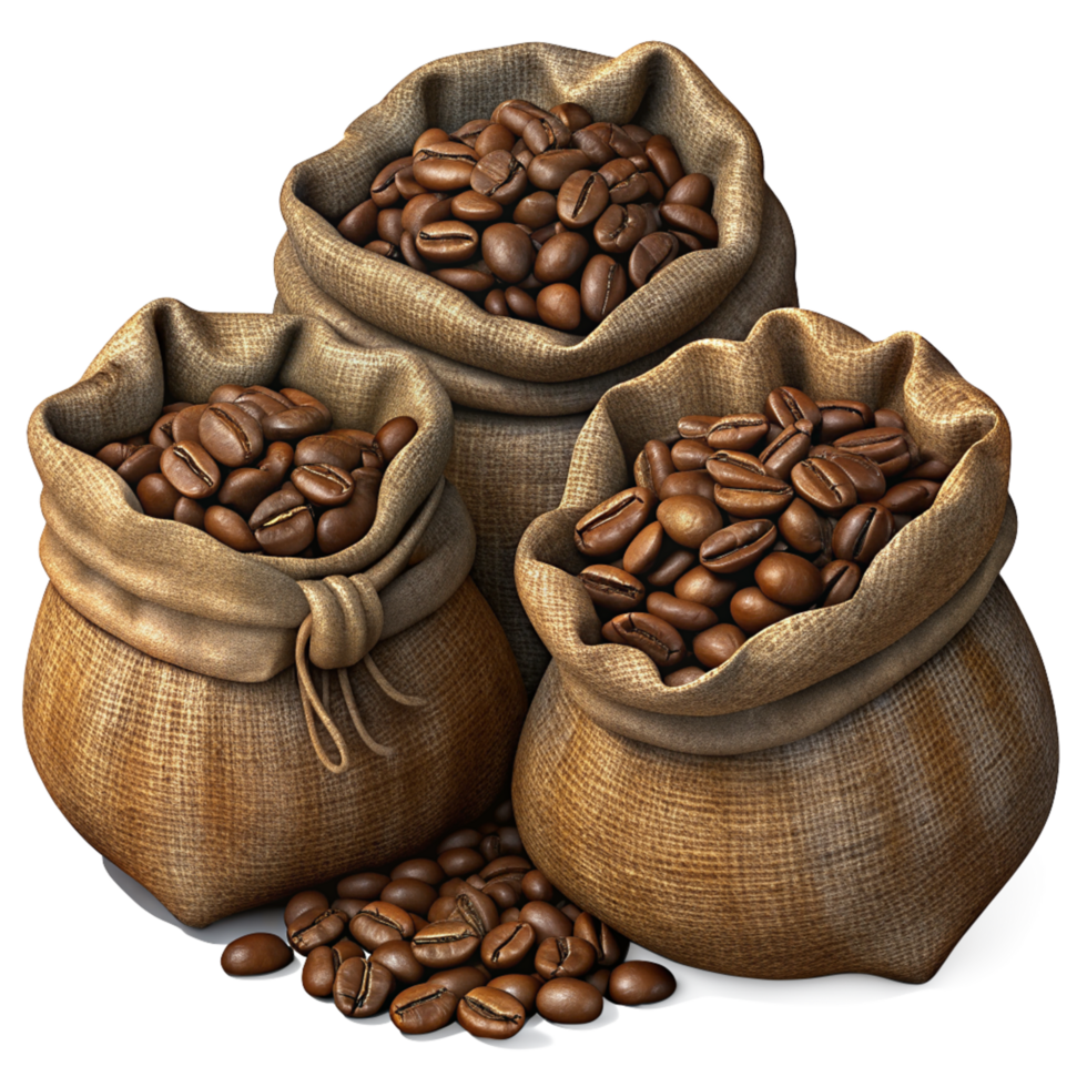 Roasted Coffee Beans in Hemp Sacks Realistic Image png