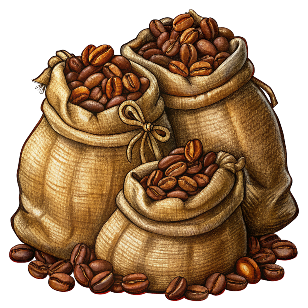 Roasted Coffee Beans in Hemp Sacks Illustration Image png