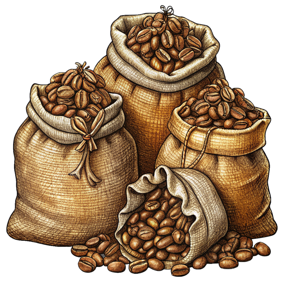 Roasted Coffee Beans in Hemp Sacks Illustration Concept png