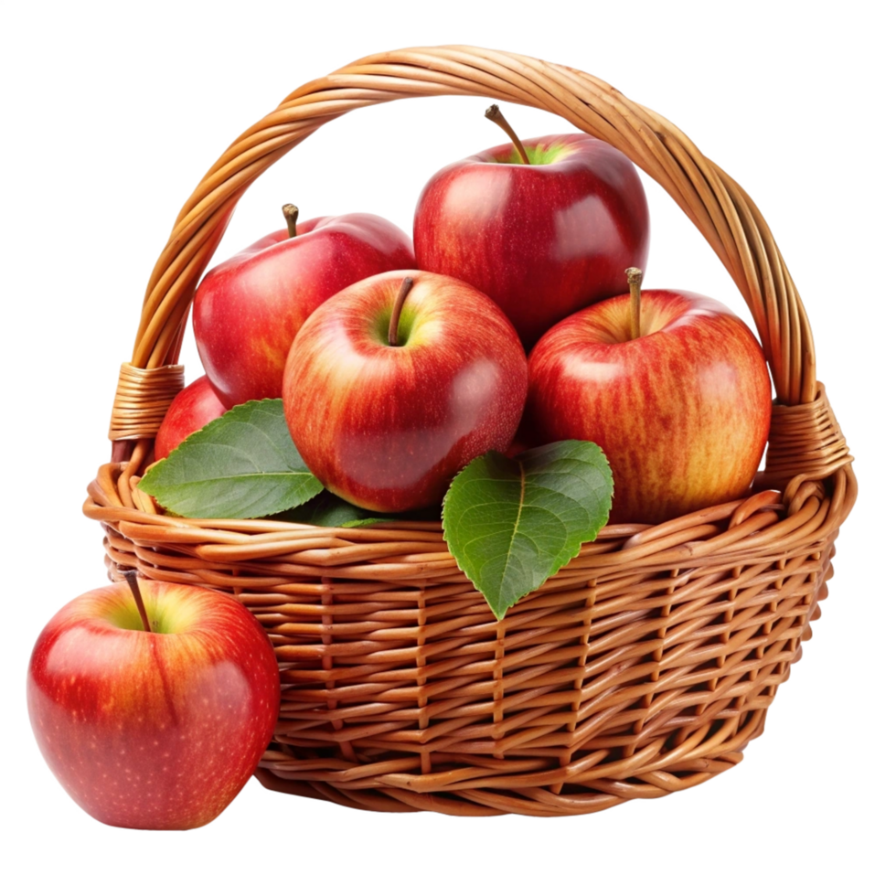 Red Apples in Wicker Basket Realistic png