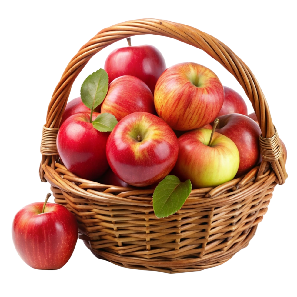 Red Apples in Wicker Basket Realistic Asset png