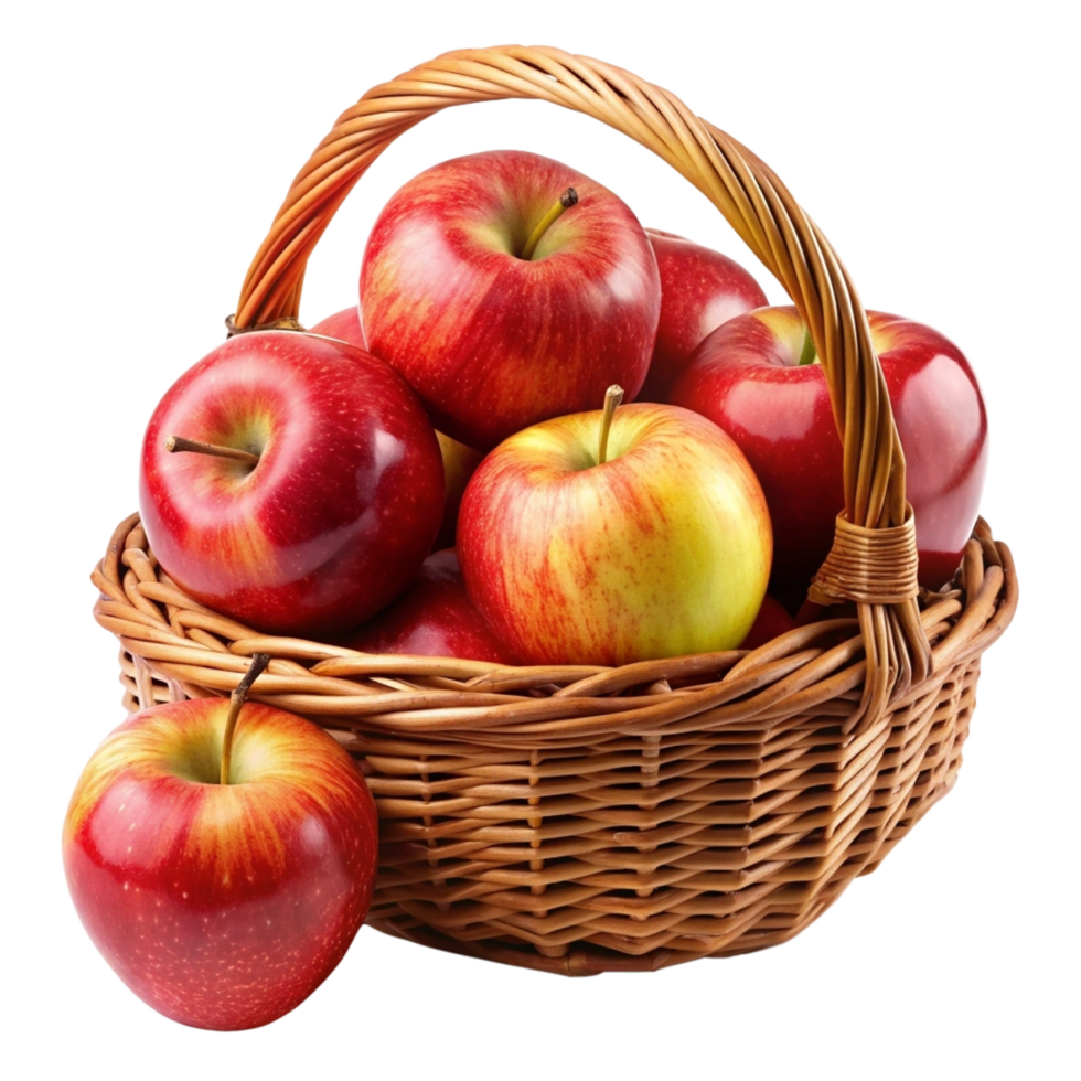 Red Apples in Wicker Basket Realistic Element png