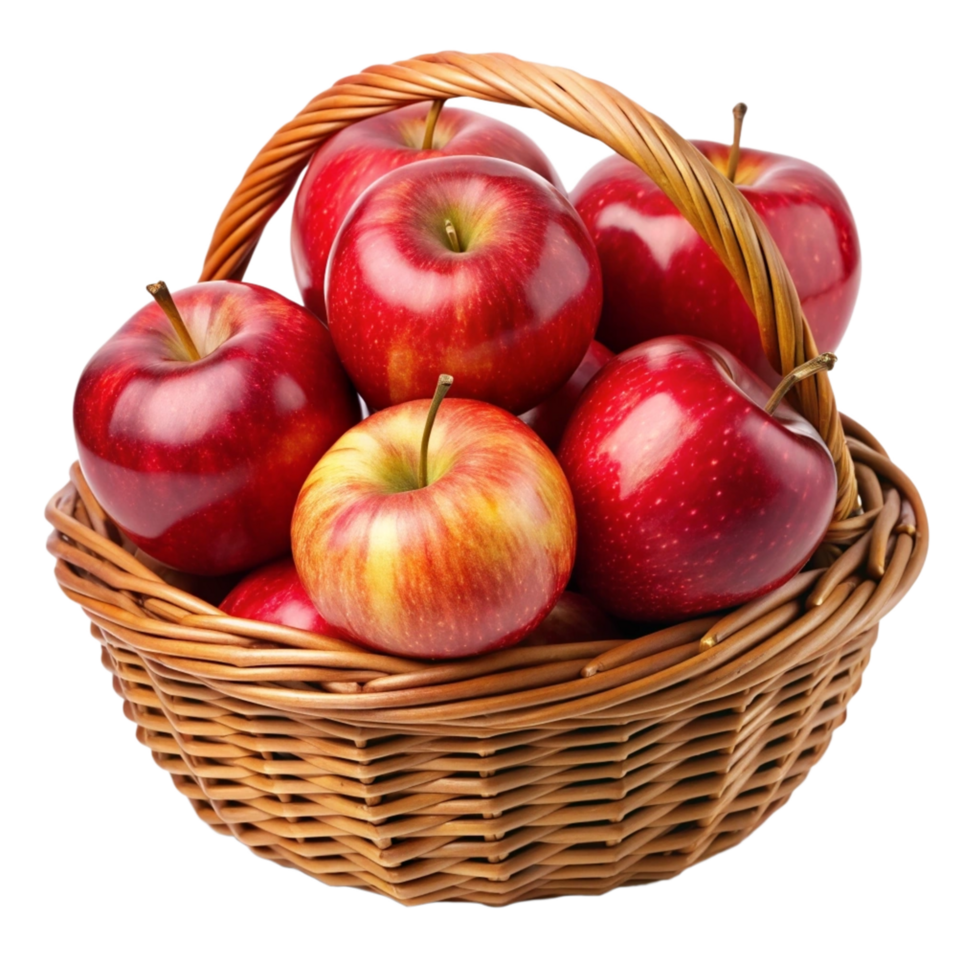 Red Apples in Wicker Basket Realistic Item png