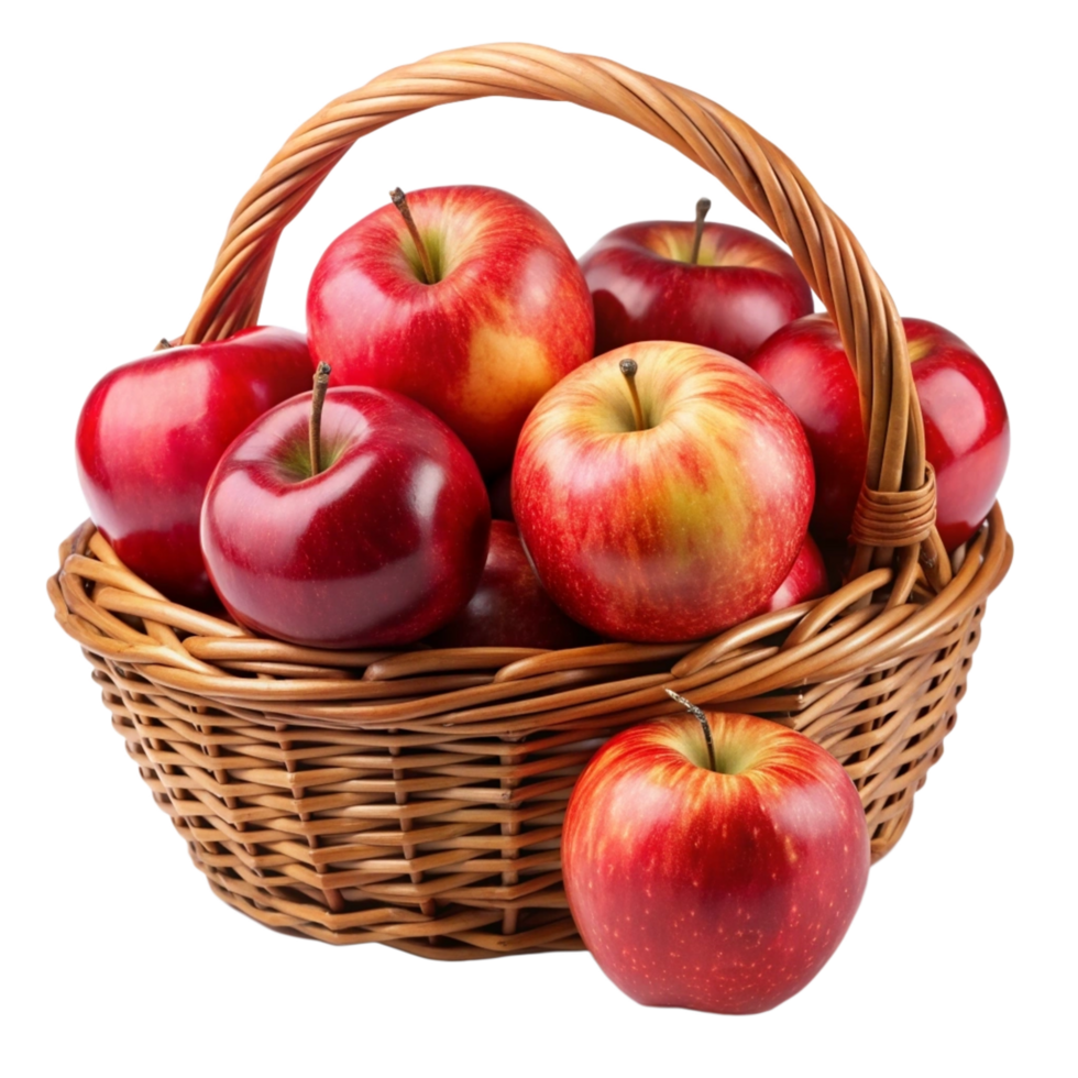 Red Apples in Wicker Basket Realistic Graphic png