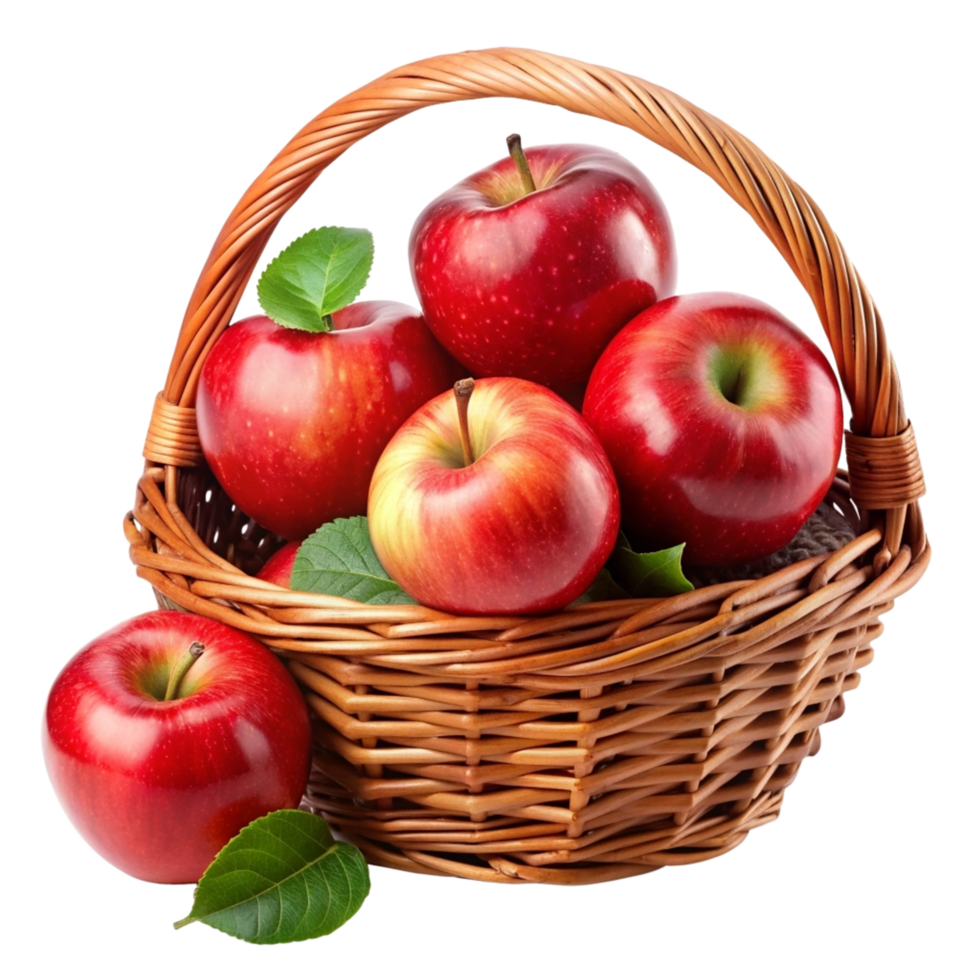 Red Apples in Wicker Basket Realistic Concept png