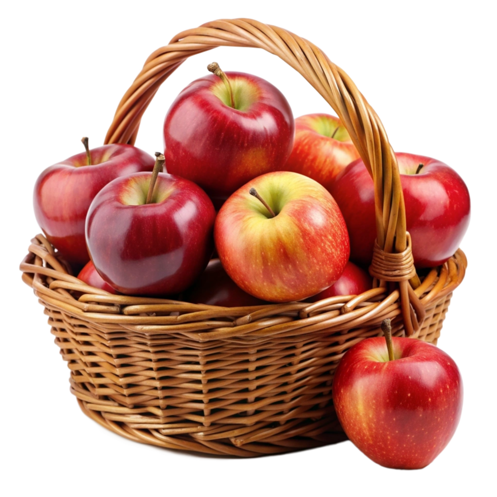 Red Apples in Wicker Basket Realistic Design png