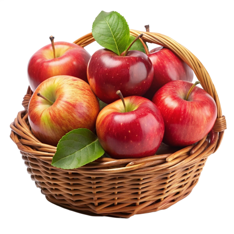 Red Apples in Wicker Basket Realistic Illustration png