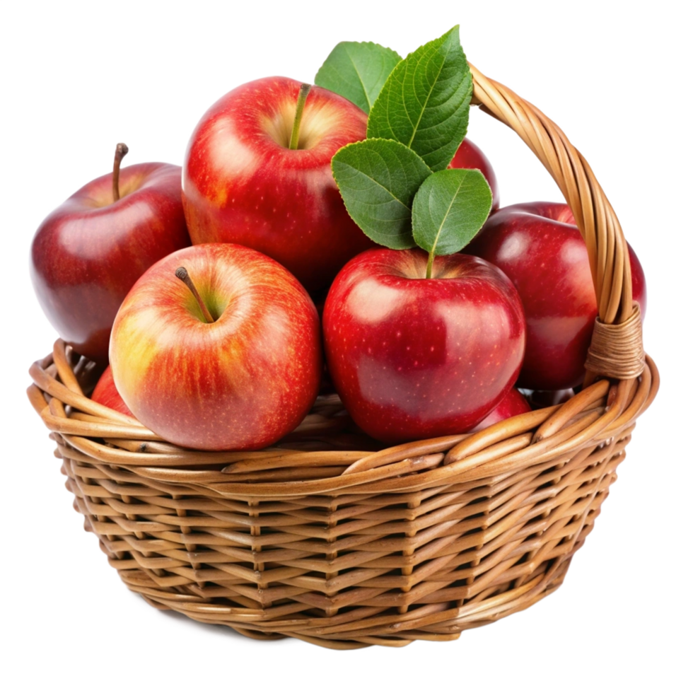 Red Apples in Wicker Basket Realistic Image png