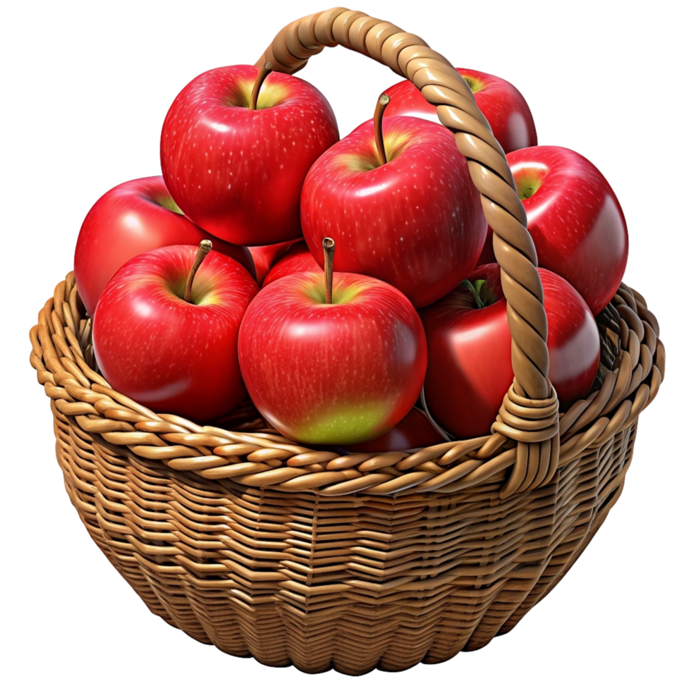 Red Apples in Wicker Basket 3d Art png