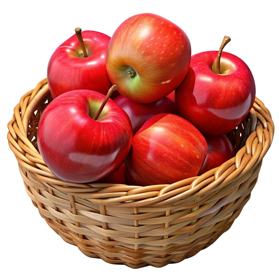 Red Apples in Wicker Basket 3d Item png