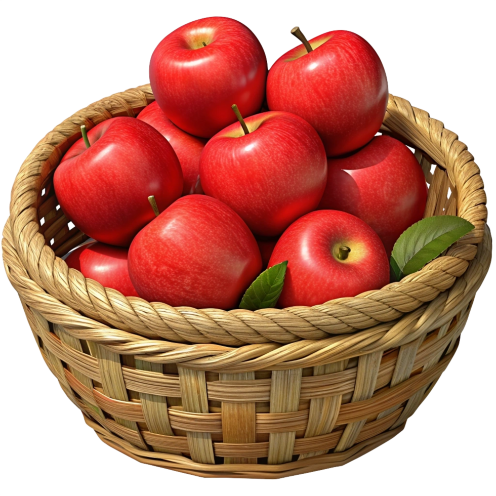 Red Apples in Wicker Basket 3d Style png