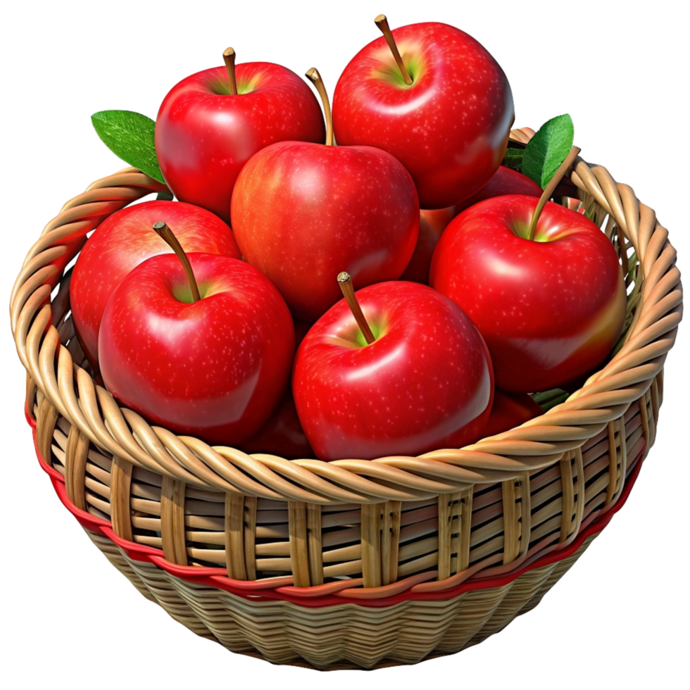 Red Apples in Wicker Basket 3d Concept png